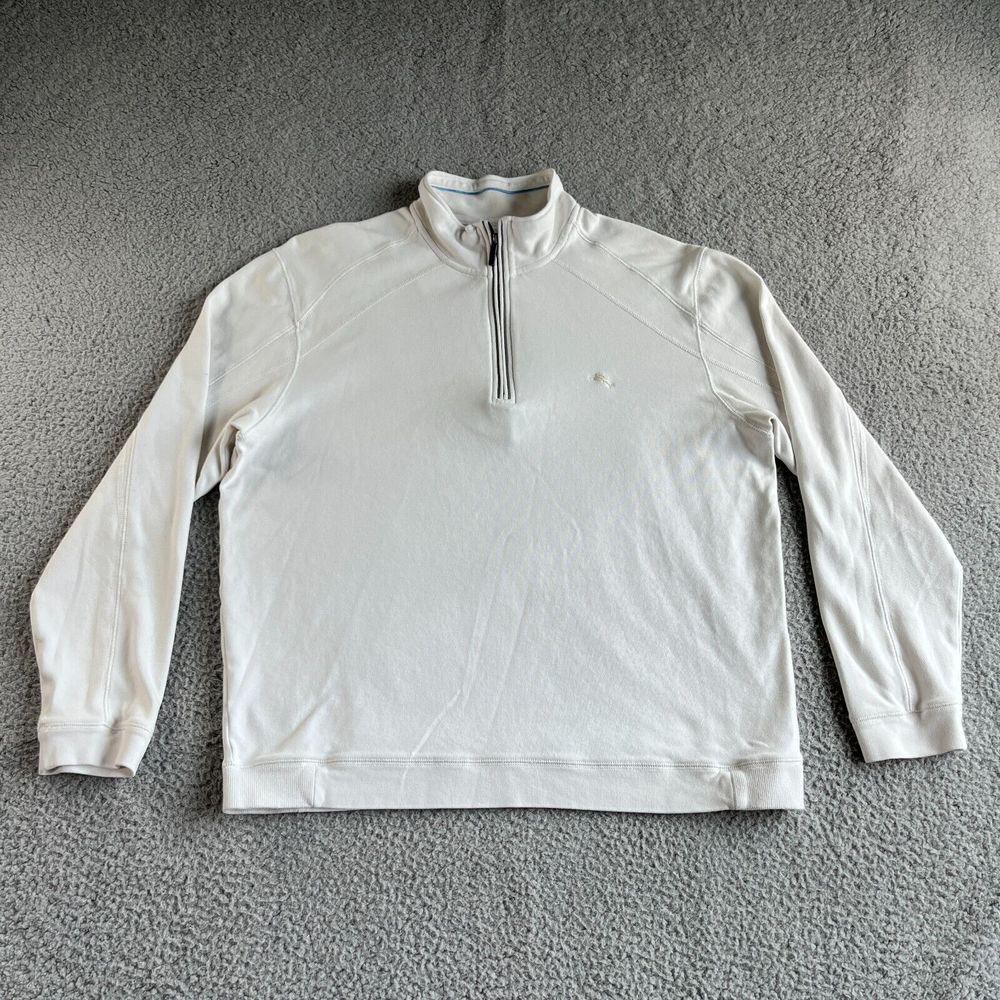 NEW Tommy Bahama Sweater Mens Extra Large‎ White Pullover 1/4 Zip Pima Cotton